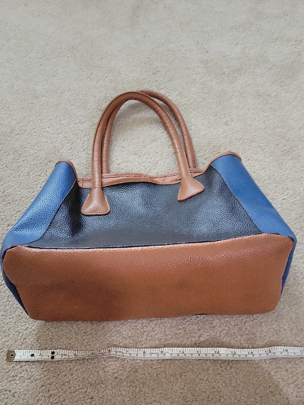Neiman Marcus Black, Blue & Tan Leather Colorblock Tote - Picture 6 of 10